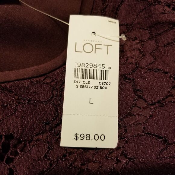 Loft Women's Size L Cabernet Half Floral Lace Overlay Sleeveless Dress - Picture 5 of 8